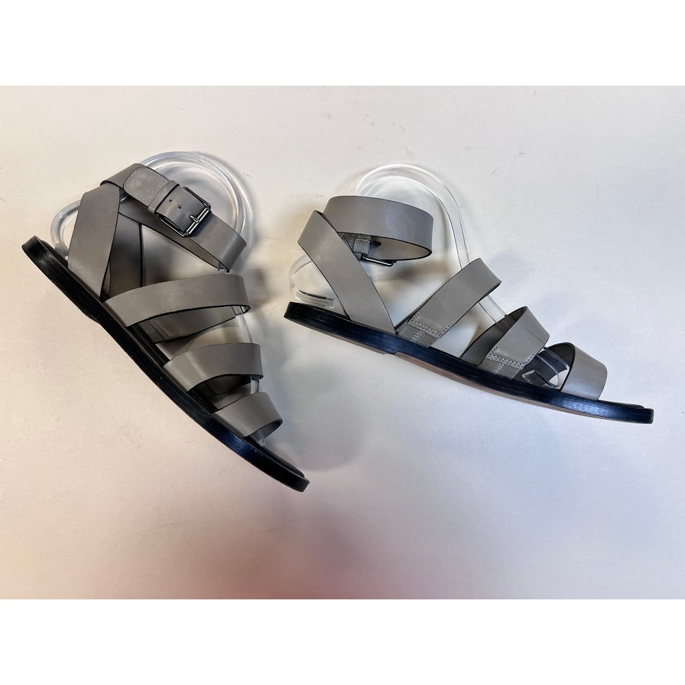 Vince Flat Gladiator Sandals Womens 8 Grey Good Leather Multi Strap Buckle